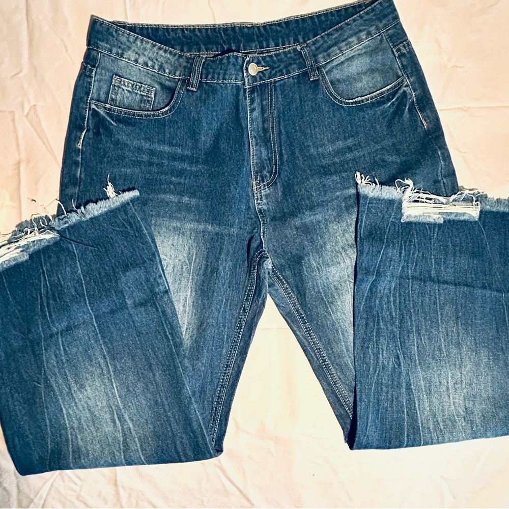 Women’s Distressed Barrel boot cut Blue Jeans XXL